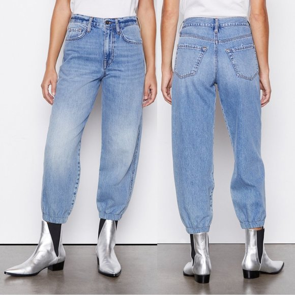 FRAME The Lounge Cotton High-Rise Tapered Barrel Leg Jeans